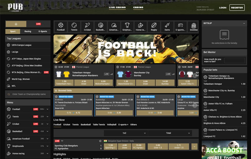 The Pub Sports betting homepage