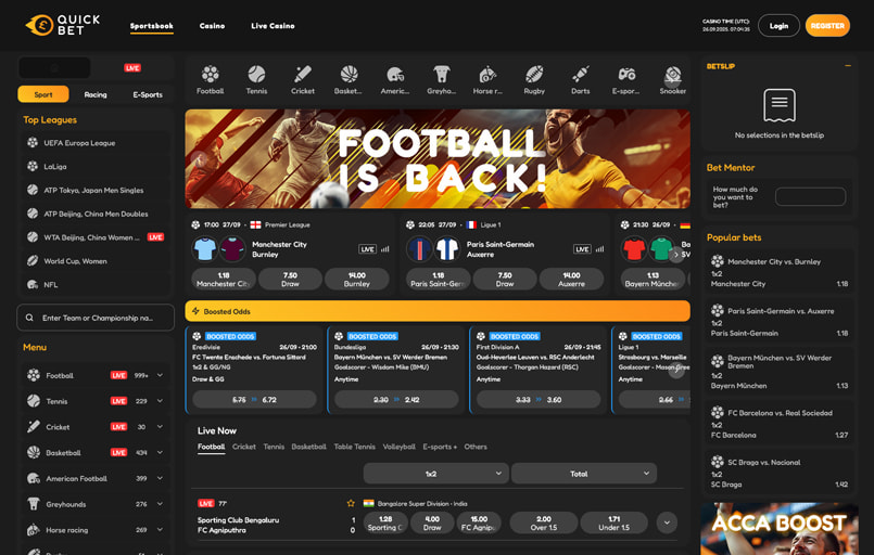 The Quickbet sports betting homepage