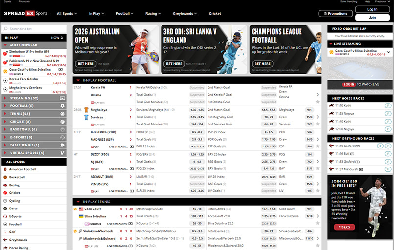 The spreadex sports betting homepage