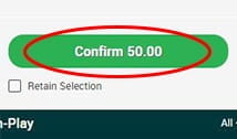 Bet confirmation button at Leon with a red circle