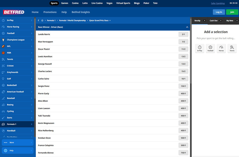 Betting on Formula 1 with Betfred