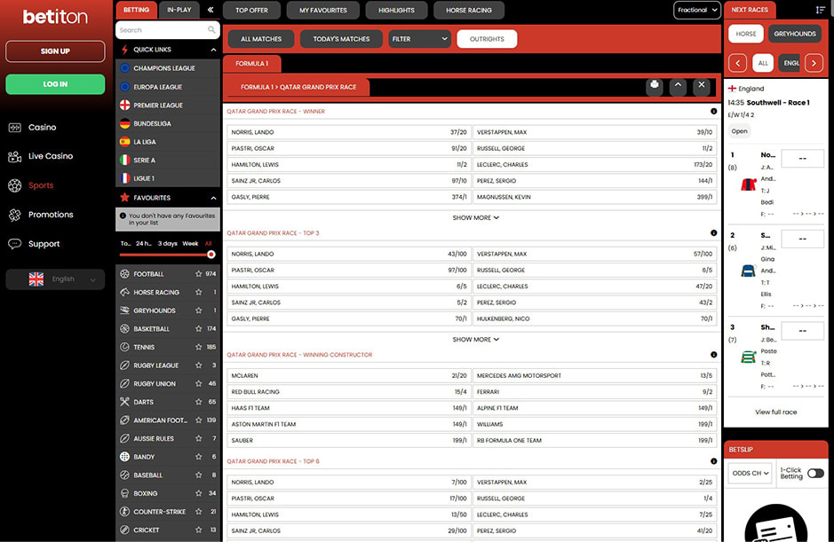 F1 markets at Betiton