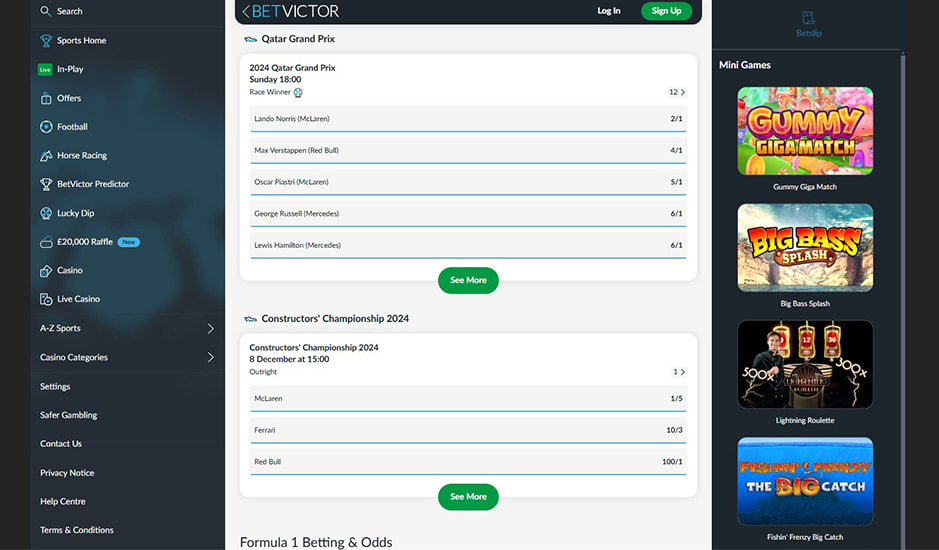 BetVictor offers Formula 1 betting