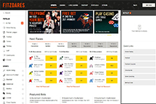 Fitzdares website interface highlighting betting options and site navigation.