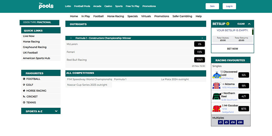 Formula 1 betting at The Pools