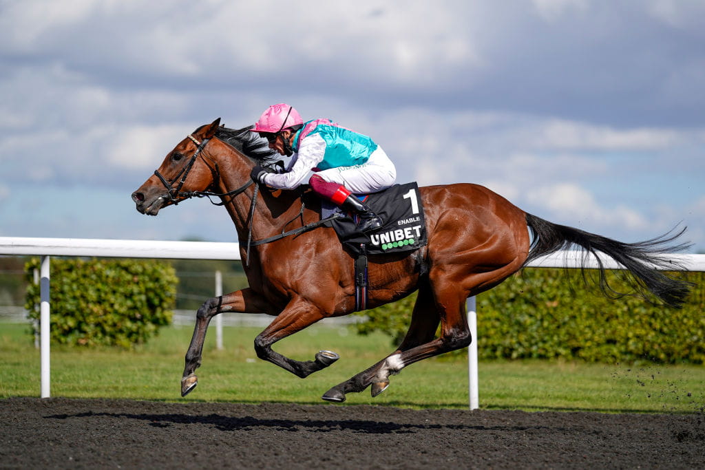 Frankie Dettori riding Enable at Sandown Park.