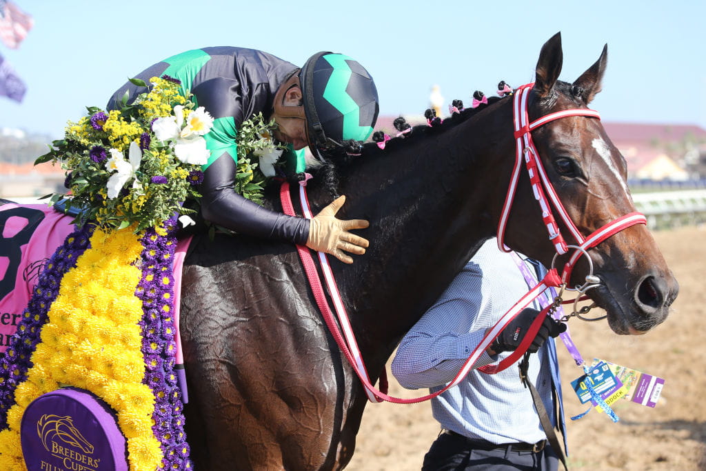 Loves Only You with rider Yuga Kawada after winning at the 2021 Breeders’ Cup meeting. 