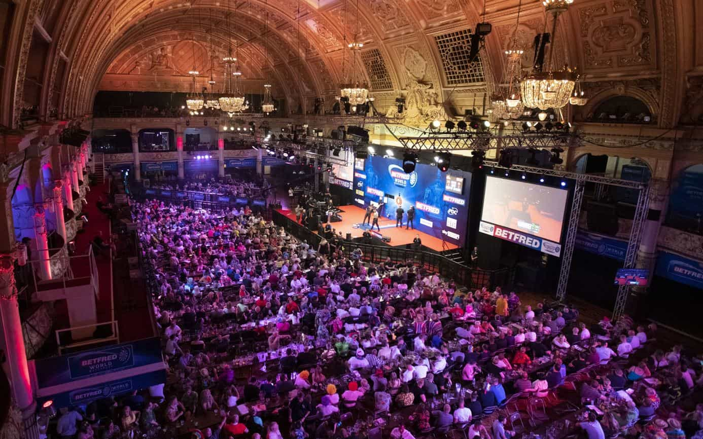 It is a packed house at Blackpool’s Winter Gardens during the World Matchplay Darts tournament.