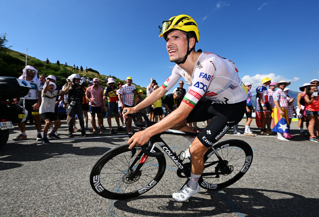 Joao Almeida of Portugal in action at the 2024 Tour de France.  