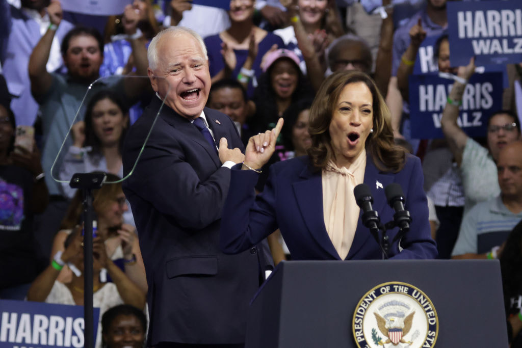 U.S. Presidential candidate Kamala Harris and Democratic vice-presidential candidate Tim Walz. 