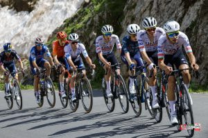 UAE Team Emirates rider leading a stage of the 2024 Tour de France.