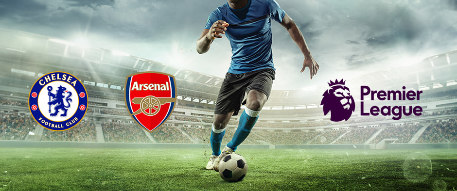 A football picture with Chelsea and Arsenal logos shown.